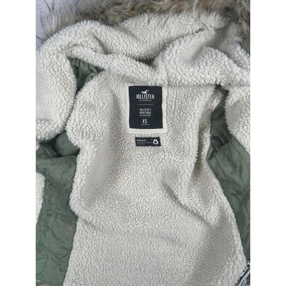 Abercrombie & Fitch Parka Womens XS Green Sherpa Lined Military Coat Y2K Fur - Picture 2 of 9